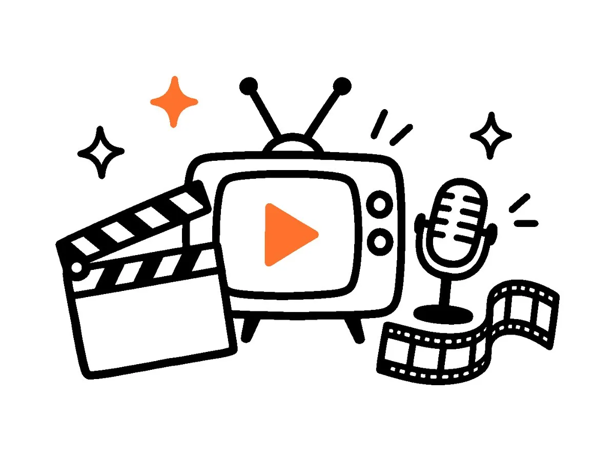재생 버튼이 표시된 레트로 TV 옆의 슬레이트