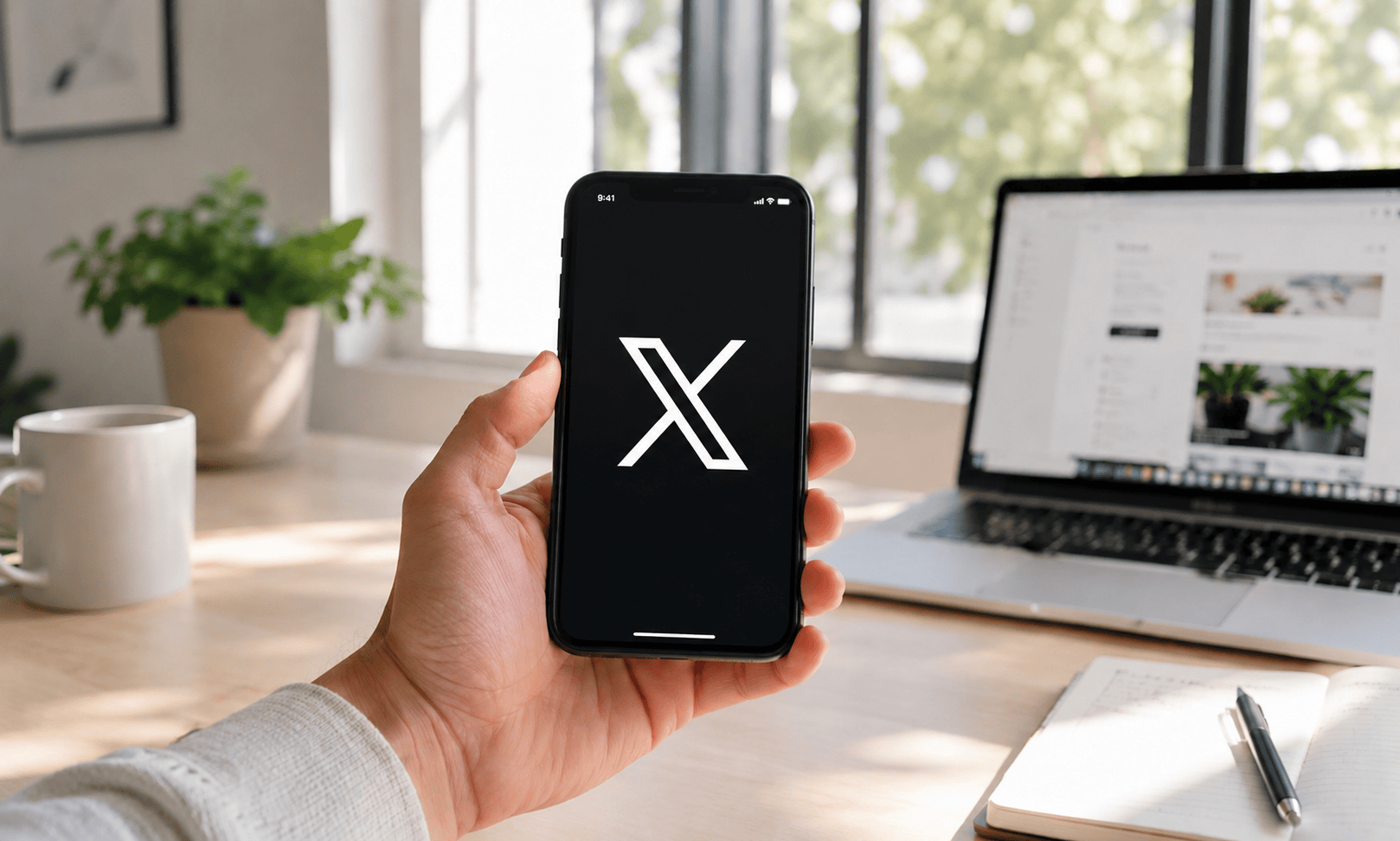 A Twitter/X post on a phone being turned into a publishable short video for TikTok, Instagram, YouTube, LinkedIn, and X.